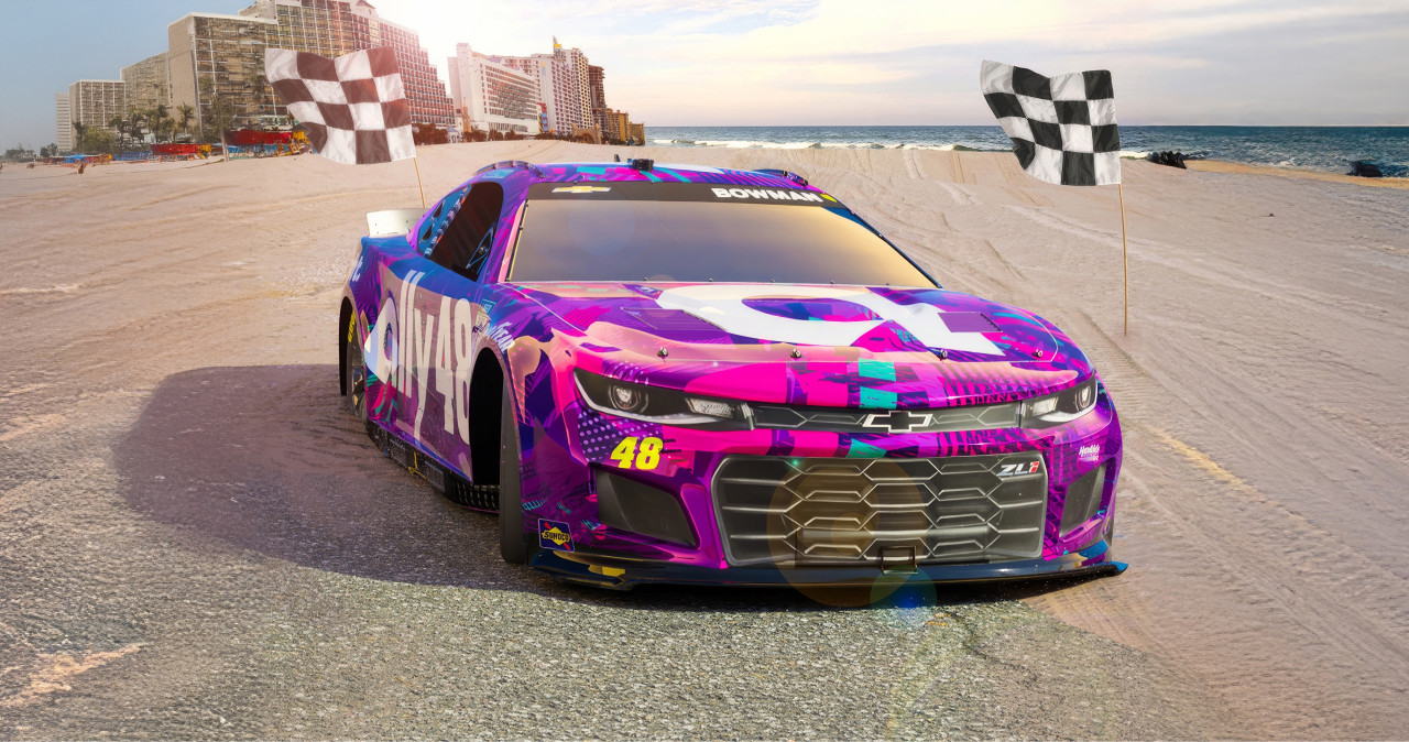The Ally 48 car for NASCAR on the sand of a beach